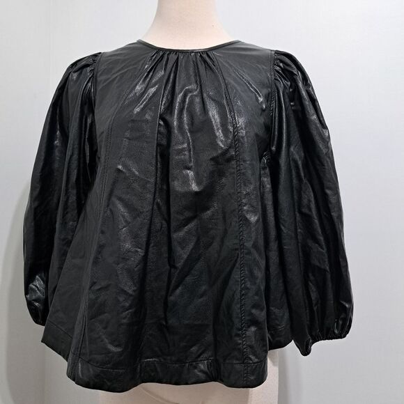 Free People Bri Babe Faux Leather Blouse Oversized Small Black NWT - Picture 10 of 14